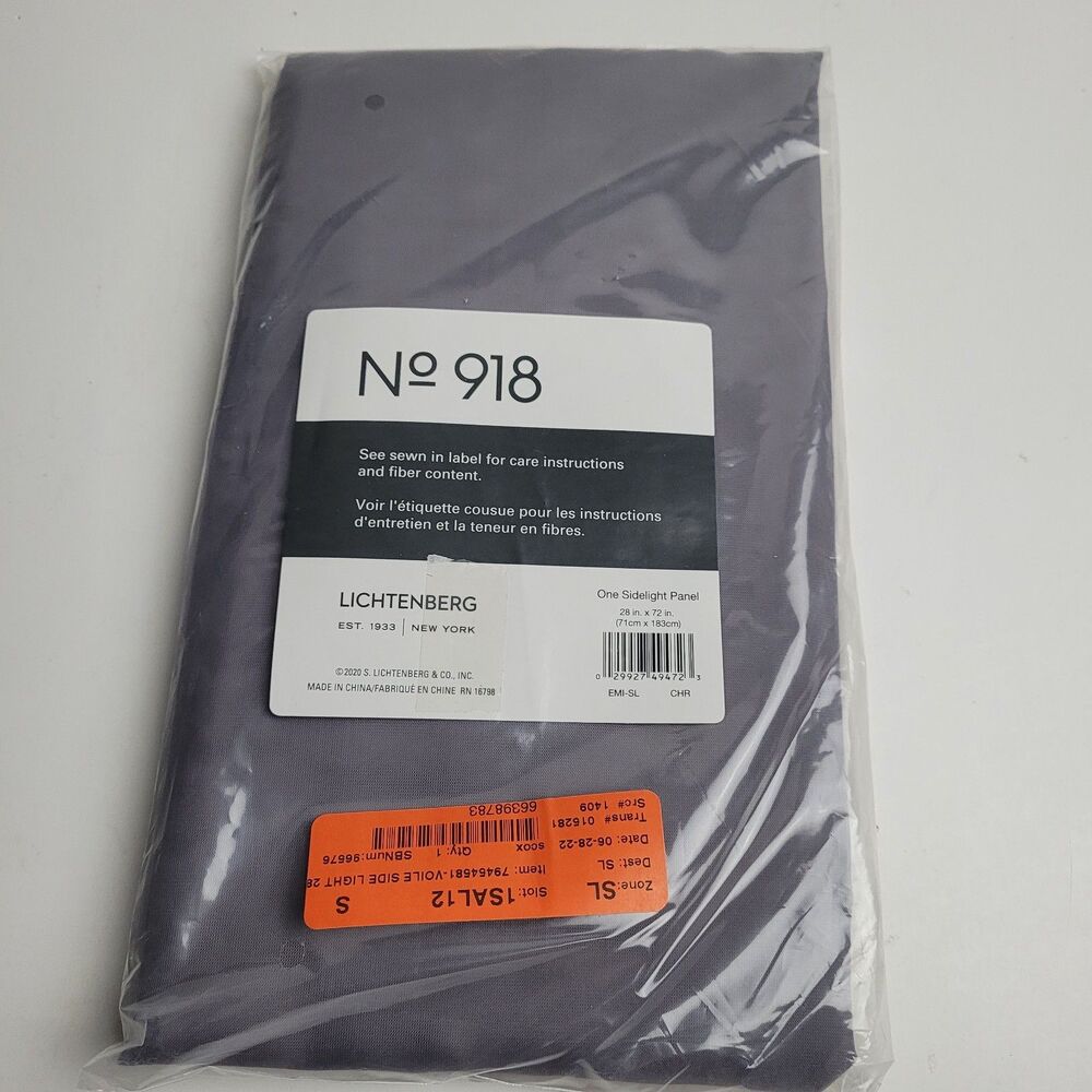 NEW No. 918 Emily Sheer Voile Sidelight Panel (1) 28 X 72 inch, color Charcoal